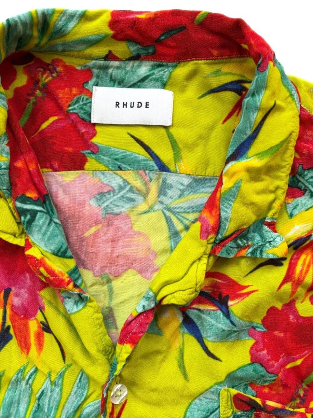 RHUDE Hawaiian Neon Floral Button-Up S/S Camp Shirt Size Medium Rayon Italy $535